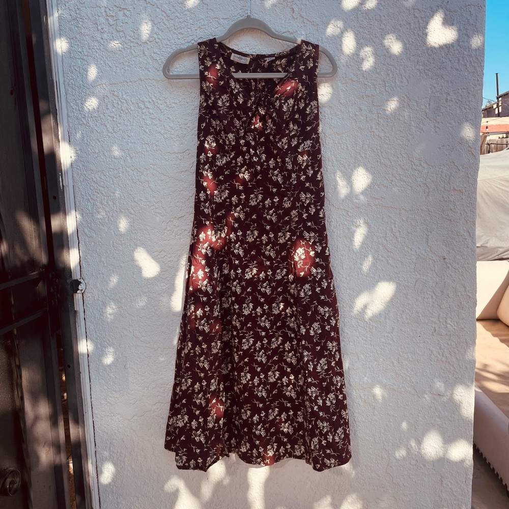 Sostanza Wine-Colored Long Floral Print Dress, Size S